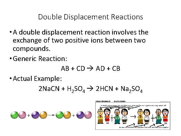 Double Displacement Reactions • A double displacement reaction involves the exchange of two positive