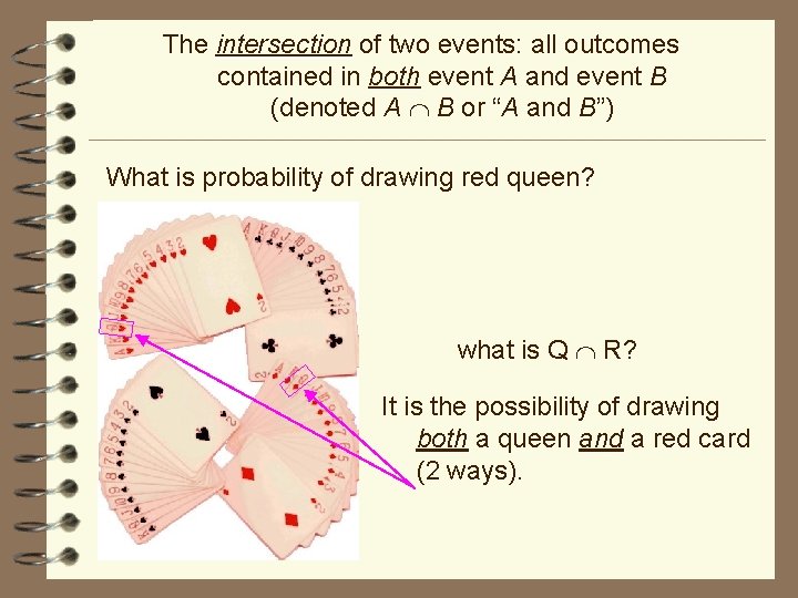 The intersection of two events: all outcomes contained in both event A and event