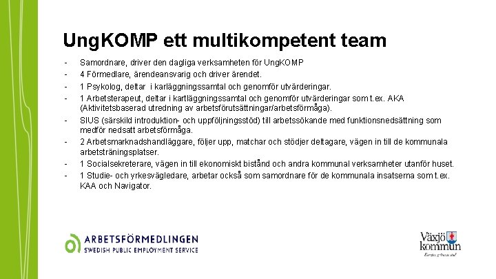 Ung. KOMP ett multikompetent team - Samordnare, driver den dagliga verksamheten för Ung. KOMP