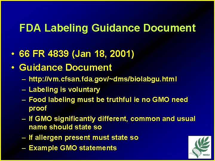 FDA Labeling Guidance Document • 66 FR 4839 (Jan 18, 2001) • Guidance Document