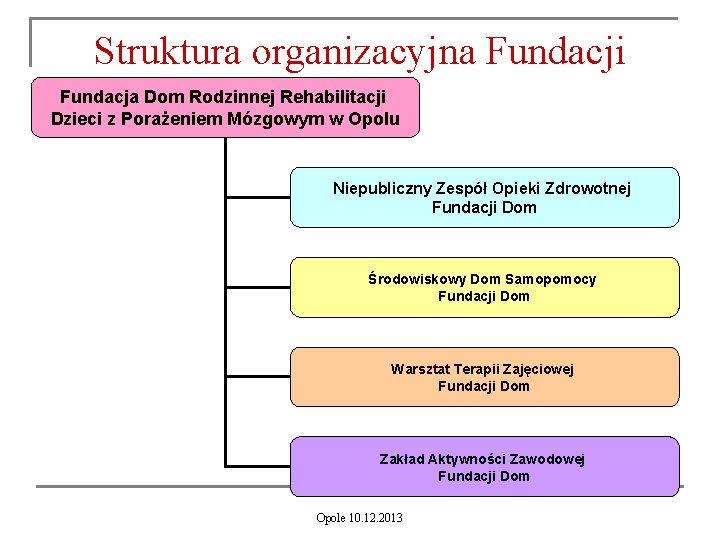 Struktura organizacyjna Fundacji Fundacja Dom Rodzinnej Rehabilitacji Dzieci z Porażeniem Mózgowym w Opolu Niepubliczny