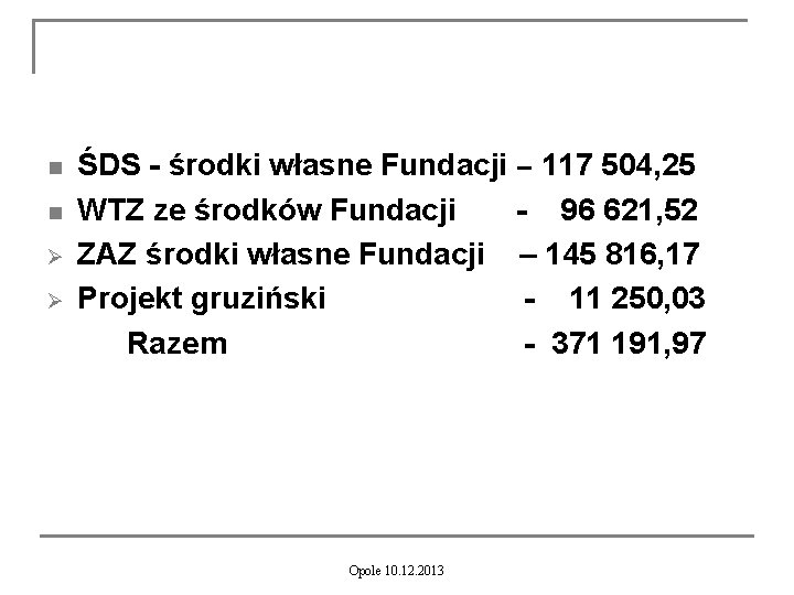 n n Ø Ø ŚDS - środki własne Fundacji – 117 504, 25 WTZ