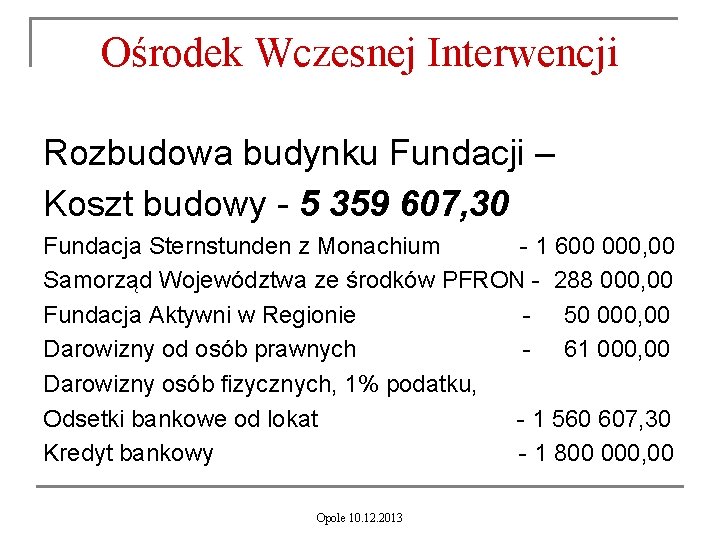 Ośrodek Wczesnej Interwencji Rozbudowa budynku Fundacji – Koszt budowy - 5 359 607, 30