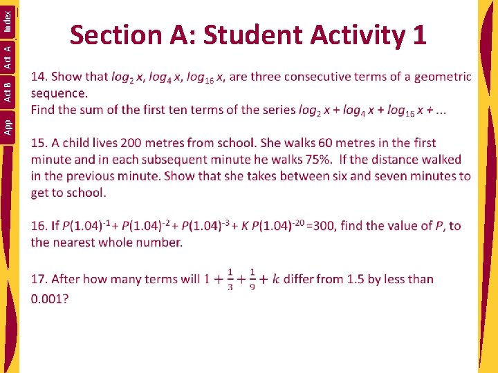 Index Act A Act B App Section A: Student Activity 1 