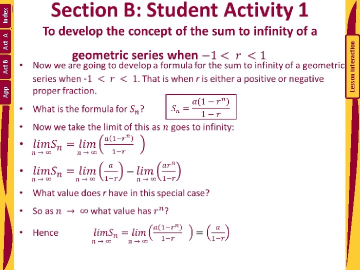 Act B Act A Lesson interaction App Index 