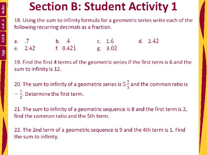 App Act B Act A Index Section B: Student Activity 1 