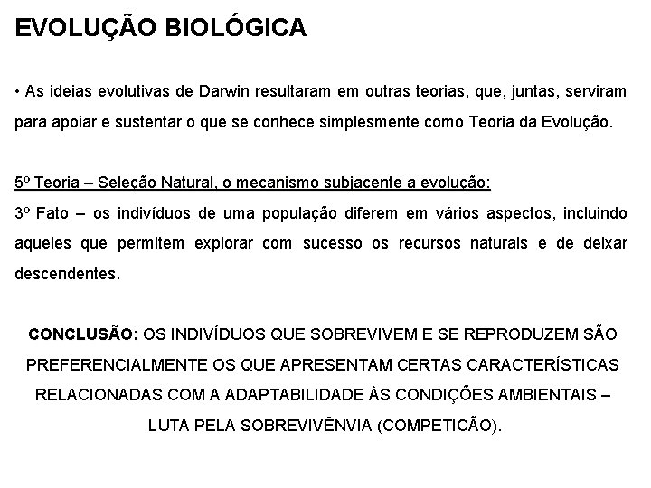 EVOLUÇÃO BIOLÓGICA • As ideias evolutivas de Darwin resultaram em outras teorias, que, juntas,