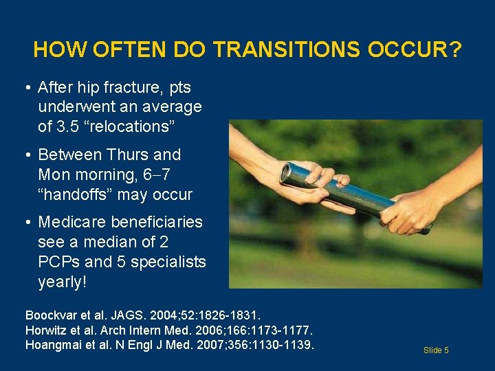 HOW OFTEN DO TRANSITIONS OCCUR? • After hip fracture, pts underwent an average of