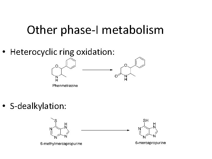 Other phase-I metabolism • Heterocyclic ring oxidation: • S-dealkylation: 