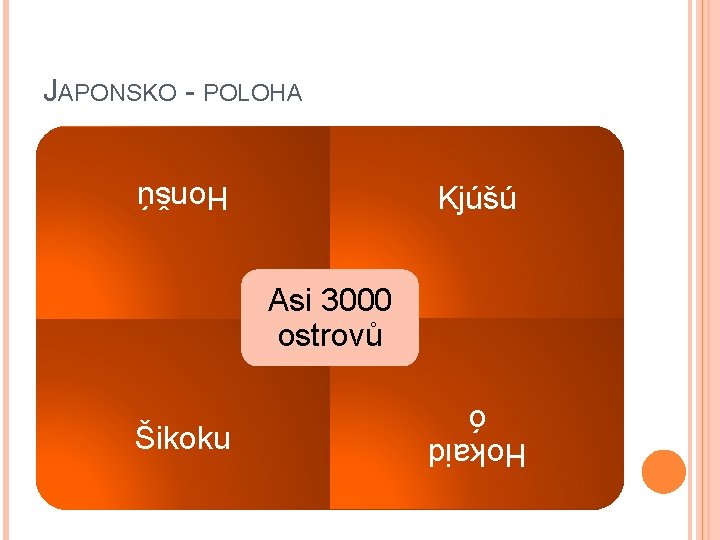 JAPONSKO - POLOHA Kjúšú Honšú Asi 3000 ostrovů Hokaid ó Šikoku 