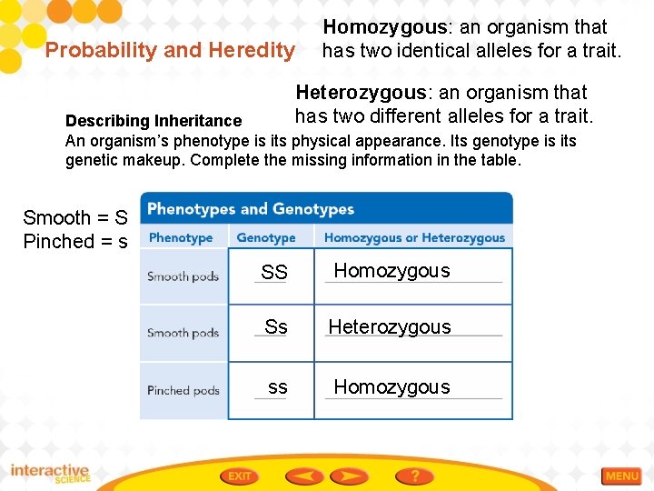 Probability and Heredity Homozygous: an organism that has two identical alleles for a trait.