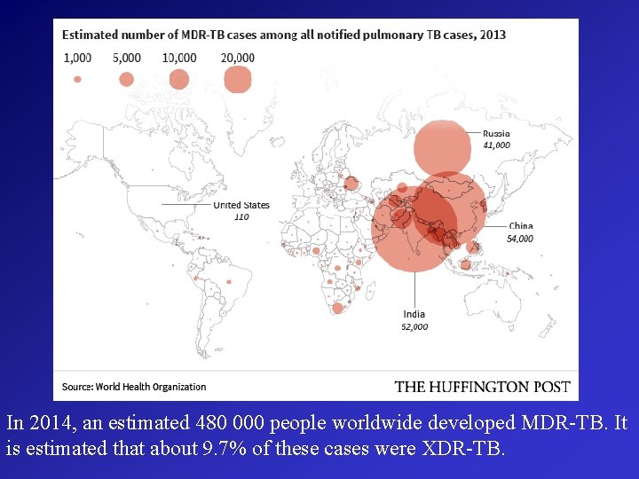 In 2014, an estimated 480 000 people worldwide developed MDR-TB. It is estimated that