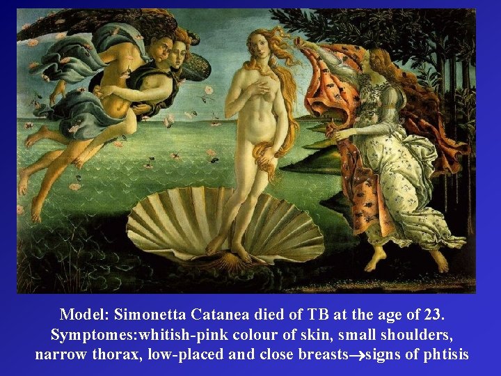 Model: Simonetta Catanea died of TB at the age of 23. Symptomes: whitish-pink colour