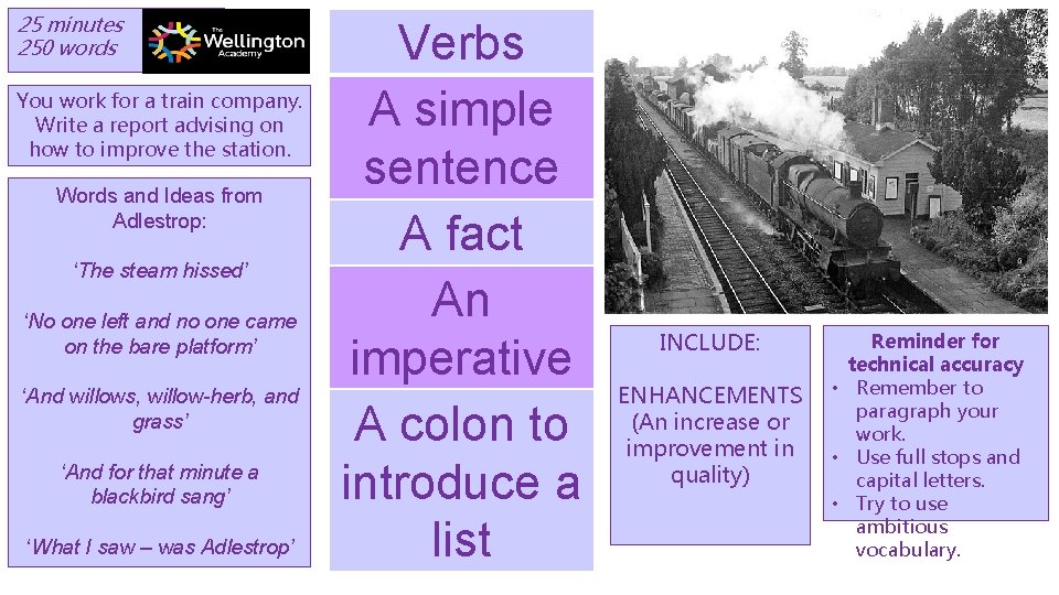 25 minutes 250 words You work for a train company. Write a report advising