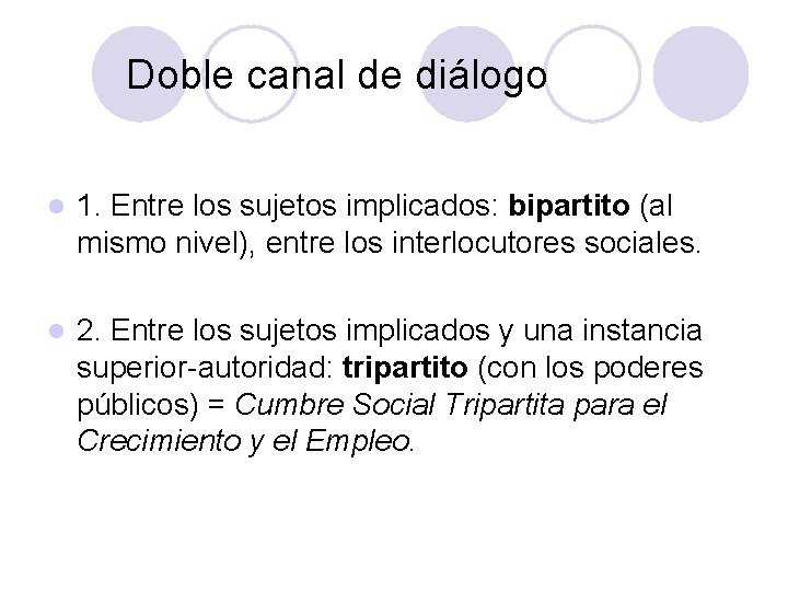 Doble canal de diálogo l 1. Entre los sujetos implicados: bipartito (al mismo nivel),