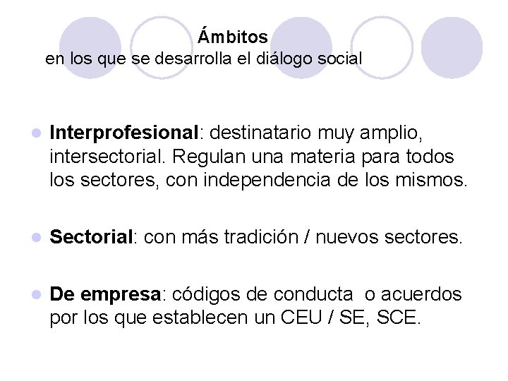 Ámbitos en los que se desarrolla el diálogo social l Interprofesional: destinatario muy amplio,