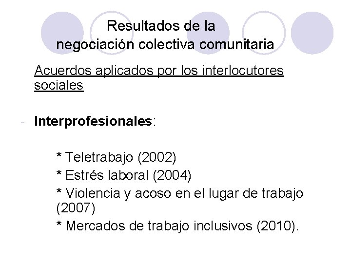 Resultados de la negociación colectiva comunitaria Acuerdos aplicados por los interlocutores sociales - Interprofesionales:
