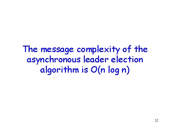 The message complexity of the asynchronous leader election algorithm is O(n log n) 12