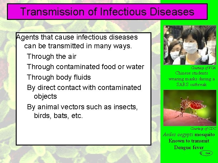 Transmission of Infectious Diseases Agents that cause infectious diseases can be transmitted in many