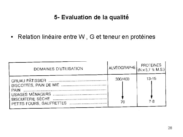 5 - Evaluation de la qualité • Relation linéaire entre W , G et