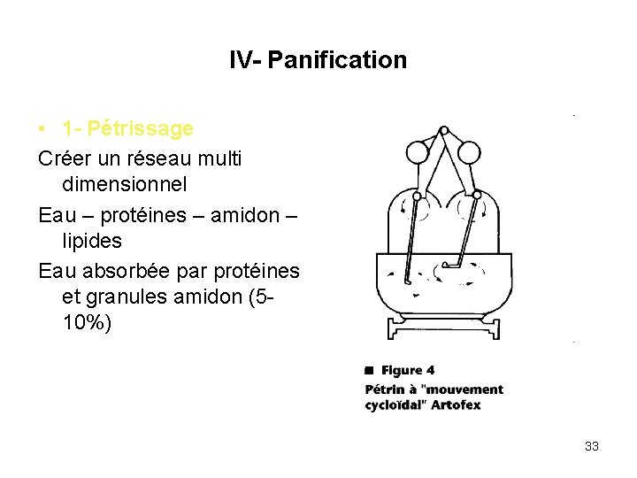 IV- Panification • 1 - Pétrissage Créer un réseau multi dimensionnel Eau – protéines