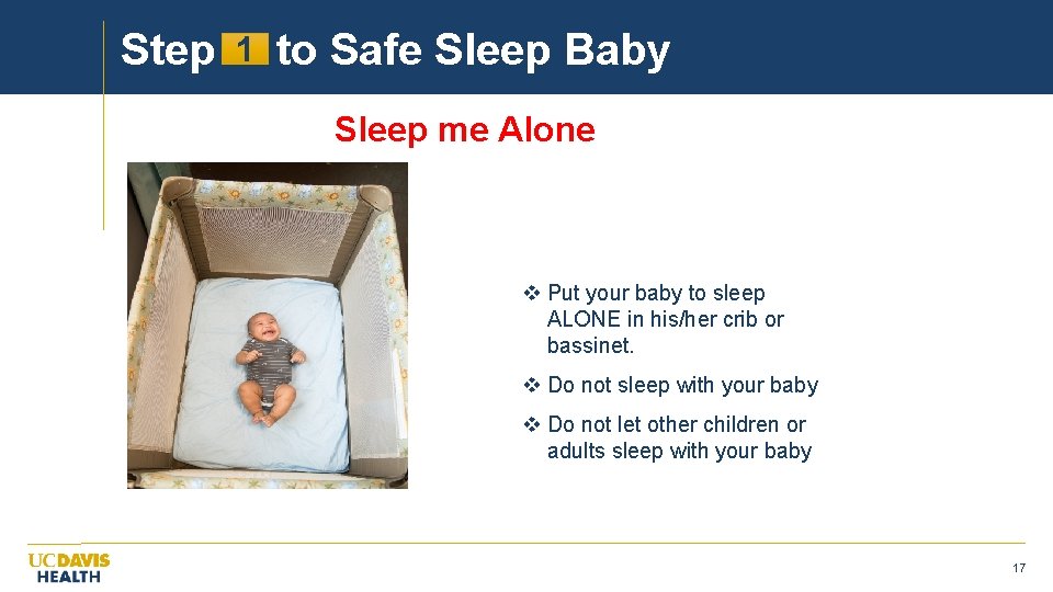 Step 1 to Safe Sleep Baby Sleep me Alone v Put your baby to