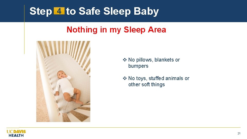 Step 4 to Safe Sleep Baby Nothing in my Sleep Area v No pillows,