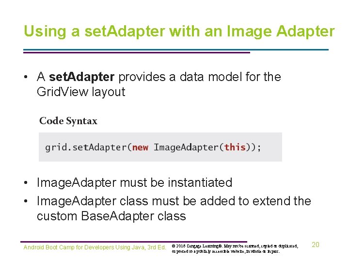 Using a set. Adapter with an Image Adapter • A set. Adapter provides a
