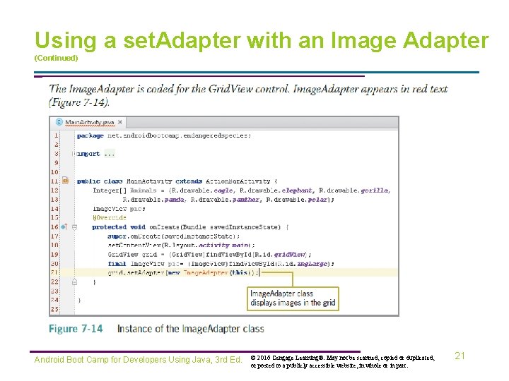 Using a set. Adapter with an Image Adapter (Continued) Android Boot Camp for Developers