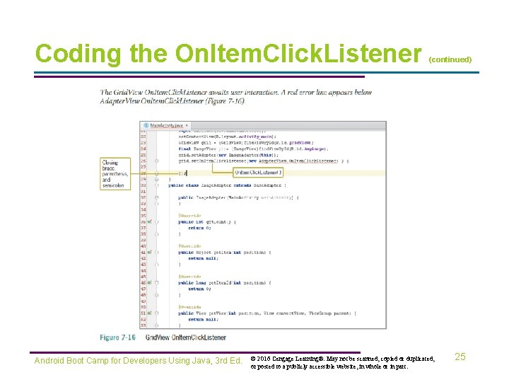 Coding the On. Item. Click. Listener Android Boot Camp for Developers Using Java, 3