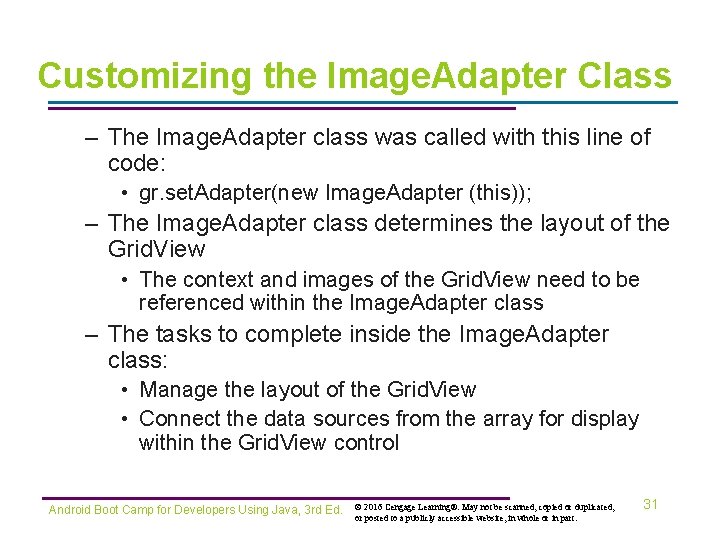 Customizing the Image. Adapter Class – The Image. Adapter class was called with this