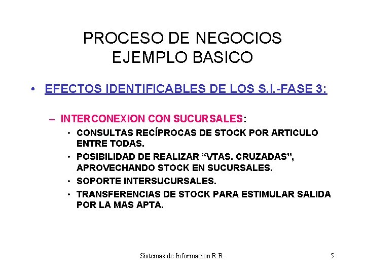 PROCESO DE NEGOCIOS EJEMPLO BASICO • EFECTOS IDENTIFICABLES DE LOS S. I. -FASE 3: