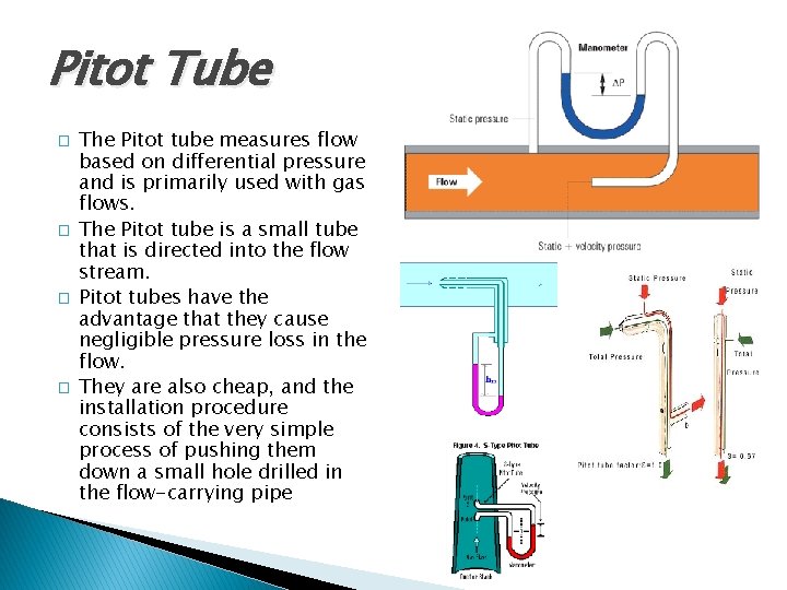 Pitot Tube � � The Pitot tube measures flow based on differential pressure and Pitot Tube � � The Pitot tube measures flow based on differential pressure and