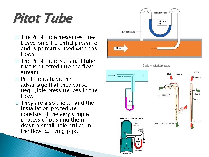 Pitot Tube � � The Pitot tube measures flow based on differential pressure and