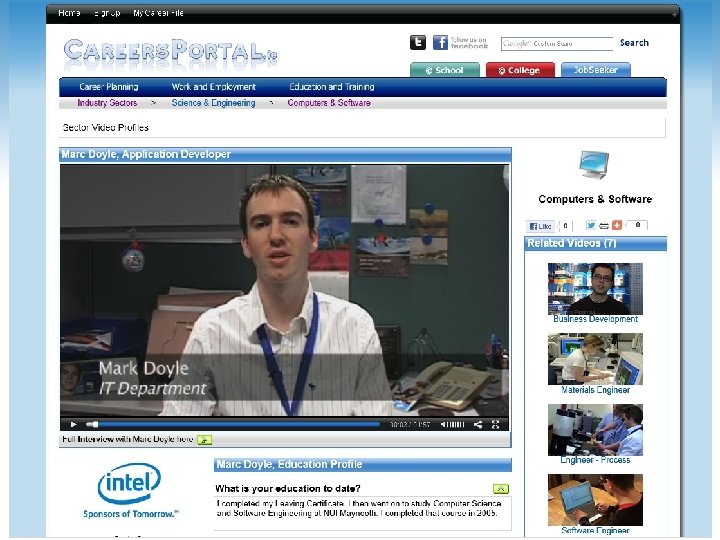 Screen grab of Intel Page 
