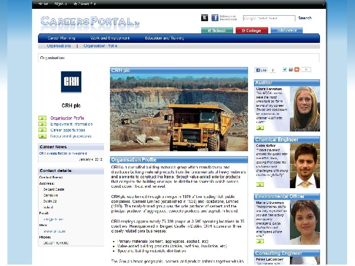 Screen Grab of CRH Page 
