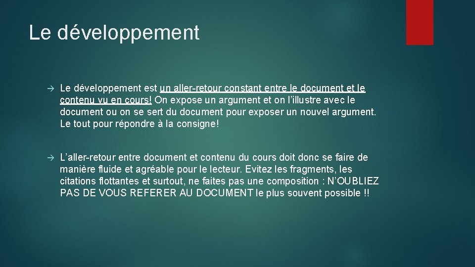Le développement à Le développement est un aller retour constant entre le document et