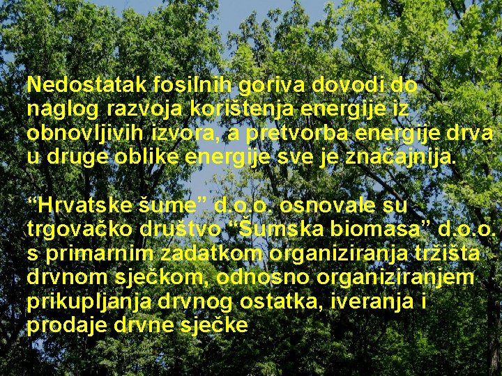 Nedostatak fosilnih goriva dovodi do naglog razvoja korištenja energije iz obnovljivih izvora, a pretvorba Nedostatak fosilnih goriva dovodi do naglog razvoja korištenja energije iz obnovljivih izvora, a pretvorba