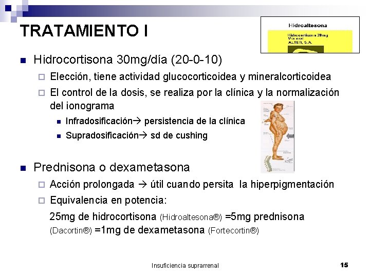 TRATAMIENTO I n n Hidrocortisona 30 mg/día (20 -0 -10) ¨ Elección, tiene actividad