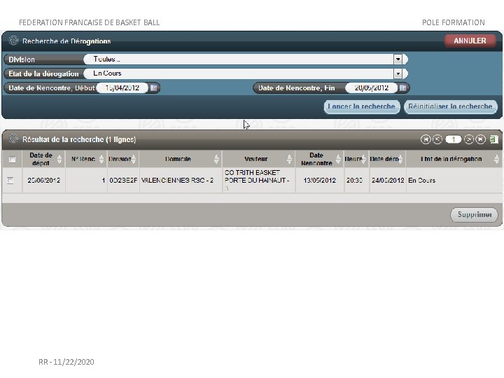 FEDERATION FRANCAISE DE BASKET BALL RR - 11/22/2020 POLE FORMATION 