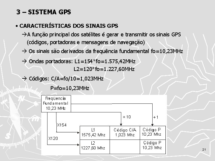 3 – SISTEMA GPS • CARACTERÍSTICAS DOS SINAIS GPS A função principal dos satélites