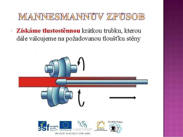  Získáme tlustostěnnou krátkou trubku, kterou dále válcujeme na požadovanou tloušťku stěny 