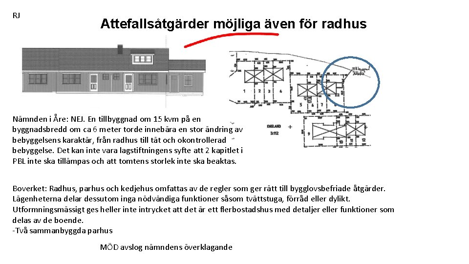 RJ Attefallsåtgärder möjliga även för radhus Nämnden i Åre: NEJ. En tillbyggnad om 15