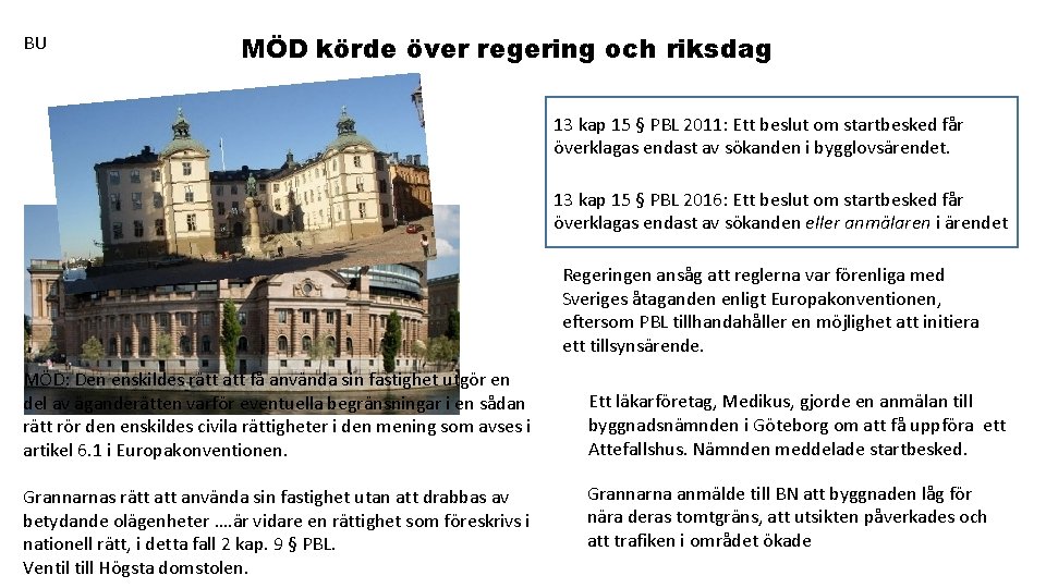 BU MÖD körde över regering och riksdag 13 kap 15 § PBL 2011: Ett