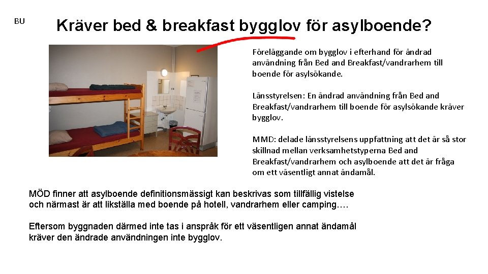 BU Kräver bed & breakfast bygglov för asylboende? Föreläggande om bygglov i efterhand för