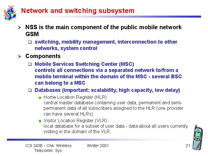 Network and switching subsystem Ø NSS is the main component of the public mobile
