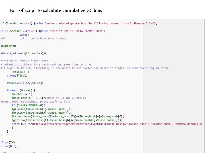 Part of script to calculate cumulative GC bias 