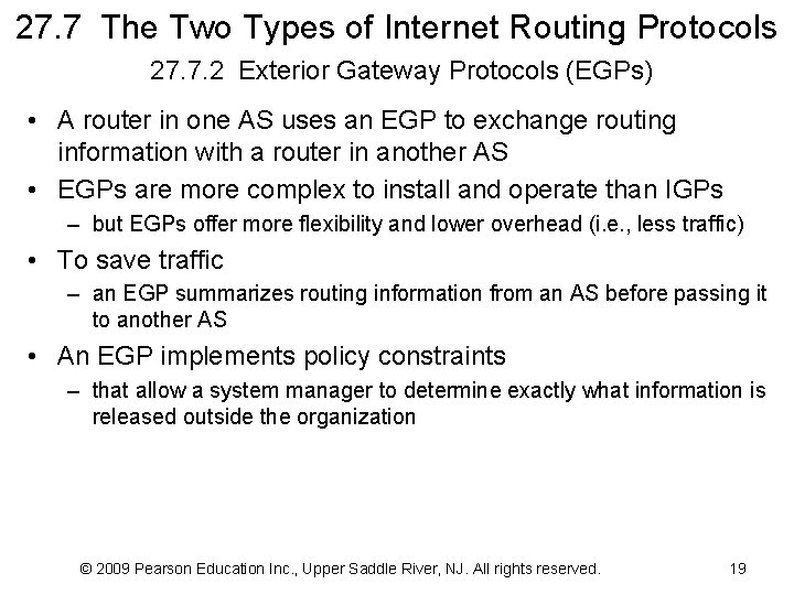 27. 7 The Two Types of Internet Routing Protocols 27. 7. 2 Exterior Gateway