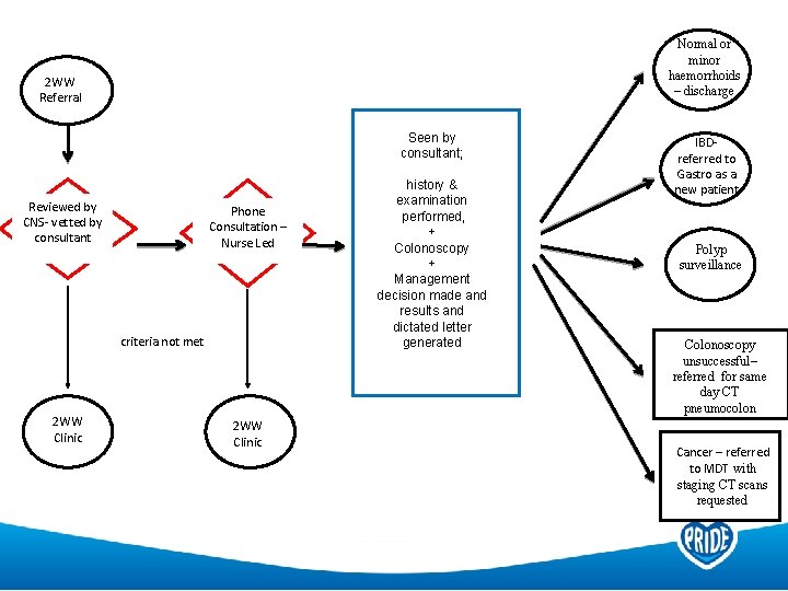 Normal or minor haemorrhoids – discharge 2 WW Referral Seen by consultant; Reviewed by