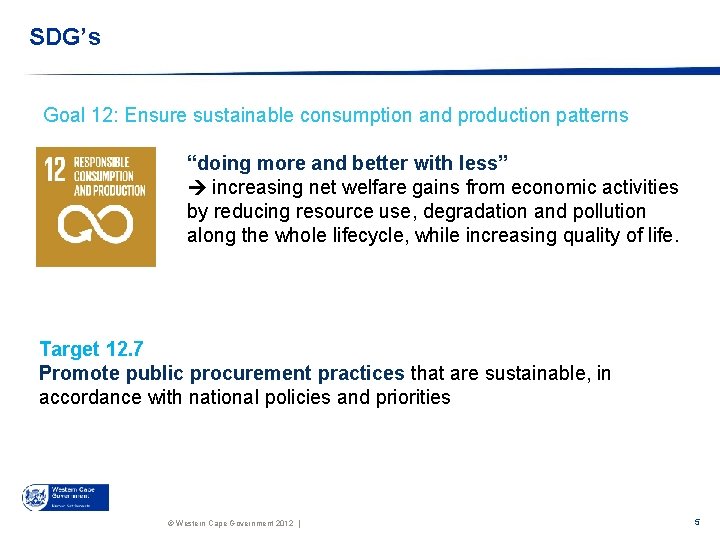 SDG’s Goal 12: Ensure sustainable consumption and production patterns “doing more and better with